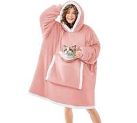 JOYWOO Pink Wearable Blanket Hoodie, Oversized Cat Lovers Sweatshirt Blanket for Adult & Teens, Birthday Gifts for Women Men Mom Girl Boys,Cozy Sherpa Blanket Giant Pocket Gifts,Mellow Rose Small