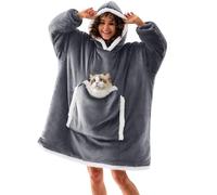 JOYWOO Wearable Blanket Hoodie, Birthday Gifts for Women Men Mom, Oversized Hooded Blanket for Adult, Cozy Fuzzy Sherpa Sweatshirt Blanket with Giant Pocket Zipper and Winter Gifts, Grey