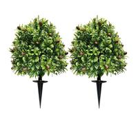 JOYWU 1/2 Pack UV Resistant Artificial Olive Topiary Trees - 60cm Outdoor Fake Plants with Ground Spikes, Realistic Faux Olive Ball Bushes for Front Porch, Garden, Patio Decor (2)