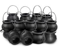 JOYWU 18 Pcs Halloween Mini Witch Cauldrons,7 x 6 cm Black Plastic Cauldron Candy Coin Holder Pot with Handle,Multi-purposed Small Plastic Cauldron for Halloween & St. Patrick’s Day Party Favors