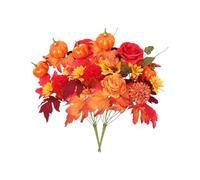 JOYWU 2 Pack Artificial Fall Flowers Bouquets,43cm Faux Autumn Flowers with Maple Leaves,Pumpkins,Sunflower,Hydrangea and Berries,Thanksgiving Floral Arrangements,Fall Table Centerpieces (B)
