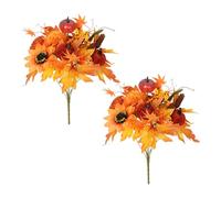 JOYWU 2 Pack Artificial Fall Flowers Bouquets,43cm Faux Autumn Flowers with Maple Leaves,Pumpkins,Sunflower,Hydrangea and Berries,Thanksgiving Floral Arrangements,Fall Table Centerpieces (A)