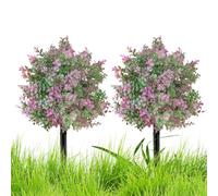 JOYWU 2 Pack Artificial Pink Eucalyptus Topiary Ball Trees with Ground Spikes,45cm UV Resistant Faux Greenery Shrubs with Stakes,Pink Eucalyptus Fake Outdoor Plants for Spring Summer Decor