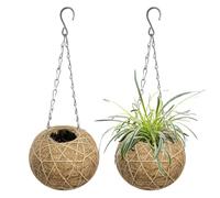 JOYWU 2 Pack Hanging Planters for Indoor Outdoor Plants,45 x 20cm Round Coconut Coir Hanging Basket with Metal Chain,Metal Hanging Flower Pots with Coco Fiber Liners for Small Plants Flowers