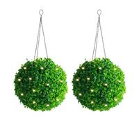 JOYWU 2 Pack Solar Topiary Balls with LED Lights - 14/20/24cm Artificial Boxwood Hanging Balls, Auto-On Weatherproof Faux Plants for Garden, Patio, Pathway, Wedding Decor (20cm)