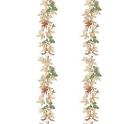JOYWU 2 Pack White Fall Leaves Garlands,175cm White Autumn Foliage Garlands with Pumpkins and Berries,Hanging Fall Leave Vines for Mantle,Door,Table,Wall,Thanksgiving Maple Leaf Garland (green)