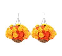 JOYWU 2 Pcs Artificial Fall Hanging Flowers Plants Basket for Outdoors,50cm Hanging Baskets with Fall Flowers-Orange Yellow Daisy,Maple Leaves and Berries,Autumn Fall Patio Garden Yard Decor (Daisy)