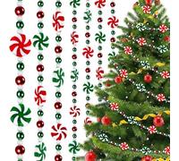 JOYWU 2 Pcs Christmas Candy Cane Garlands,2.4m Red Green White Peppermint Lollipop Bead Tree Garland,Multicolor DIY Plastic Colorful Candy Cane Banners for Fireplace Wall Door and Xmas Trees (green)