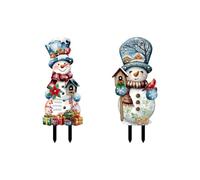 JOYWU 2 Pcs Christmas Yard Signs with Stakes,35cm 2D Effect Chicken/Santa/Snowman Shape Lawn Signs with Led Lights for Christmas Decoration Outdoor,Double Sided Xmas Yard Stake Decor (Snowman)