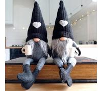JOYWU 2 Pcs Coffee Gnomes Plush Decor,25 cm Black Plush Coffee Gonk Holding a Cup,Sitting/Standing Coffees Station Collectible Figurines,Handmade Swedish Tomte Elf Gonk,Coffees Bar Gnome
