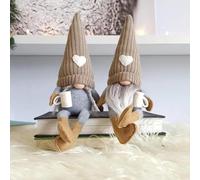 JOYWU 2 Pcs Coffee Gnomes Plush Decor,25 cm Brown Plush Coffee Gonk Holding a Cup,Sitting/Standing Coffees Station Collectible Figurines,Handmade Swedish Tomte Elf Gonk,Coffees Bar Gnome