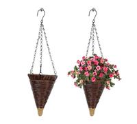 JOYWU 2 Pcs Cone Shaped Hanging Baskets for Flowers & Plants,55cm Artificial Wicker Woven Hanging Planters with Chains,Conical Decorative Hanging Flower Pots for Garden Plants Flowers