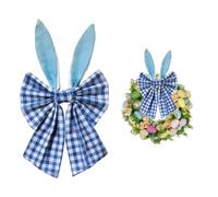 JOYWU 2 Pcs Easter Bunny Ears Bows for Wreaths,40 x 20cm Striped Patterns Easter Wreath Bows with Rabbit Ear for Tree Topper,Front Door, Wall and Mantel Decor,Striped Spring Tree Topper Bow (Blue)