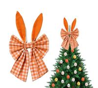 JOYWU 2 Pcs Easter Bunny Ears Bows for Wreaths,40 x 20cm Striped Patterns Easter Wreath Bows with Rabbit Ear for Tree Topper,Front Door, Wall and Mantel Decor,Striped Spring Tree Topper Bow (Orange)