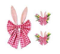 JOYWU 2 Pcs Easter Bunny Ears Bows for Wreaths,40 x 20cm Striped Patterns Easter Wreath Bows with Rabbit Ear for Tree Topper,Front Door, Wall and Mantel Decor,Striped Spring Tree Topper Bow (Pink)