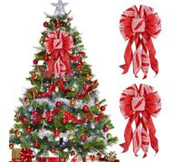 JOYWU 2 Pcs Large Christmas Bows for Wreath,36 x20 cm Red Green Christmas Tree Topper Bows with Gold Edge,Red Xmas Bowknot Ornaments for Trees,Garlands,Front Door,Fence,Stairs,Fireplace (Red)