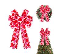 JOYWU 2 Pcs Valentine's Day Heart Bows for Tree,28 x 50cm Large Red Pink Valentine Tree Topper Bow with Heart Decorations,Valentine's Day Wreath Bows for Wedding Party Home Door Wall Decor (pink)