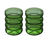 JOYWU 2 Pcs Vintage Drinking Glasses,Ribbed Glass Cups,Wave Shape Iced Coffee Cup,Striped Beverage Cup,Ripple Glassware,Water Glasses,Wine Cup,Cocktail Glasses,Aesthetic Cups (300ml-Green)