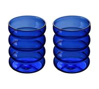 JOYWU 2 Pcs Vintage Drinking Glasses,Ribbed Glass Cups,Wave Shape Iced Coffee Cup,Striped Beverage Cup,Ripple Glassware,Water Glasses,Wine Cup,Cocktail Glasses,Aesthetic Cups (300ml-Blue)