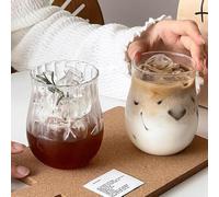 JOYWU 2 Pcs Vintage Drinking Glasses,Ribbed Glass Cups,Wave Shape Iced Coffee Cup,Striped Beverage Cup,Ripple Glassware,Water Glasses,Wine Cup,Cocktail Glasses,Aesthetic Cups (18 Oz-E)