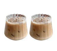 JOYWU 2 Pcs Vintage Drinking Glasses,Ribbed Glass Cups,Wave Shape Iced Coffee Cup,Striped Beverage Cup,Ripple Glassware,Water Glasses,Wine Cup,Cocktail Glasses,Aesthetic Cups (350ml-G)