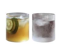JOYWU 2 Pcs Vintage Drinking Glasses,Ribbed Glass Cups,Wave Shape Iced Coffee Cup,Striped Beverage Cup,Ripple Glassware,Water Glasses,Wine Cup,Cocktail Glasses,Aesthetic Cups (D-300ml)
