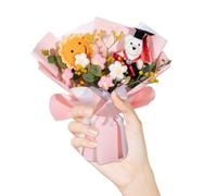 JOYWU 2025 Graduation Crochet Flower Bouquets,1 Set Plush Graduation Bear Flower Bouquet Set with Gift Bag,Sunflower,Daisy and Leaves,2025 Grad Gift for Her/Him,Teacher's Day Gifts (Pink)
