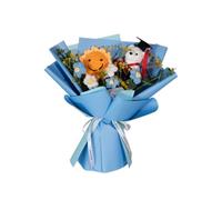JOYWU 2025 Graduation Crochet Flower Bouquets,1 Set Plush Graduation Bear Flower Bouquet Set with Gift Bag,Sunflower,Daisy and Leaves,2025 Grad Gift for Her/Him,Teacher's Day Gifts (Blue)