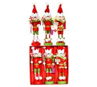 JOYWU 3 Pcs Hanging Christmas Nutcracker Ornament Set,13cm Wooden Clown Nutcracker Figures Wearing Santa Hats,Holding Candy Cane,Red Green Wooden Nutcrackers Hanging Ornaments for Xmas Tree or Table