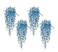 JOYWU 4 Pack Artificial Hanging Violet Vines for Outdoor Spring Decor,70cm Artificial Hanging Flowers,UV Resistant Fake Plant Violet Flower with Eucalyptus Leaf,Spring Summer Decoration (blue)