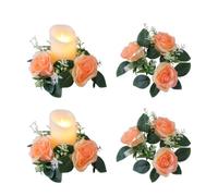 JOYWU 4-Pack Artificial Rose Candle Rings, 23cm Artificial Silk Flower Candle Wreaths for Pillar Candles, Mini Floral Wreath for Centerpiece Decor, Table, Fireplace, Valentine’s Day (Cool Yellow)