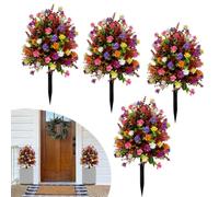 JOYWU 4 Pack Colorful Artificial Outdoor Flowers with Stakes,45cm UV Resistant Faux Multicolored Eucalyptus Flowers with Ground Spikes,Fake Eucalyptus Bushes Shrubs Greenery for Summer Decor (A)