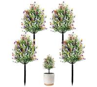 JOYWU 4 Pack Colorful Artificial Outdoor Flowers with Stakes,45cm UV Resistant Faux Multicolored Eucalyptus Flowers with Ground Spikes,Fake Eucalyptus Bushes Shrubs Greenery for Summer Decor (B)