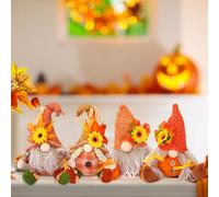 JOYWU 4 Pack Fall Scarecrow Plush Gnomes,20cm Sitting Soft Thanksgiving Gnome Decorations with Maple Leaves,Sunflower,Berries and Straw,Plush Autumn Scarecrow Figurines,Fall Gnok Decor