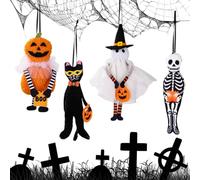 JOYWU 4 Pack Halloween Tree Ornaments,3D Soft Halloween Hanging Ghosts Decoration Set-Pumpkin,Black Cat,Ghost and Skull,Hanging Ghost Pumpkins Decorations for Tree,Scary Black Cat Skeleton Pendant