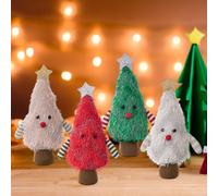 JOYWU 4 Pack Small Christmas Tree Gnomes,17cm Plush Tabletop Xmas Tree Shaped Gnomes with Cute Face,Hand and Star Toppers,Plush Fabric Gnome Christmas Tree for Table,Fireplace,Tiered Tray,Desk