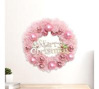 JOYWU 40cm Pink Christmas Wreath for Front Door with Merry Christmas Signs,Balls and Red Berries,Xmas Ball Wreath,Pink Artificial Pine Winter Wreaths,Xmas Decoration for Fireplace,Wall and Windows