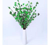JOYWU 5 Pack St. Patrick's Day Artificial Shamrock Picks - 55cm Green Glitter Clover Stems with Bendable Wires, Reusable Floral Branches Table Centerpiece Decor for Irish Party Home Bar Office