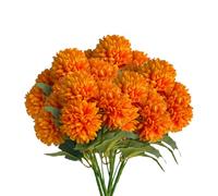JOYWU 5 Pcs Fall Flowers Artificial Mums,32cm 35 Flower Heads Chrysanthemum Fall Floral Arrangement,Silk Orange Chrysanthemums with Greenery Plants,Autumn Wedding Bouquet,Thanksgiving Decor (7 Head)