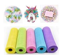 JOYWU 5 Rolls 26cm x 10 Yards Polyester Easter Mesh Ribbons, Blue, Yellow, Purple, Pink, Green