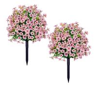 JOYWU 60cm Artificial Boxwood Topiary Ball Trees with Violet Flowers,UV Resistant Faux Plants Outdoor with Ground Spike,Lifelike Fake Shrubs Bushes for Porch Front Garden Home Decor (2, Pink)