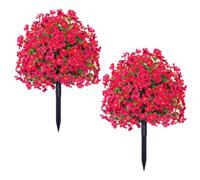JOYWU 60cm Artificial Boxwood Topiary Ball Trees with Violet Flowers,UV Resistant Faux Plants Outdoor with Ground Spike,Lifelike Fake Shrubs Bushes for Porch Front Garden Home Decor (2, Rose Red)
