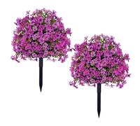 JOYWU 60cm Artificial Boxwood Topiary Ball Trees with Violet Flowers,UV Resistant Faux Plants Outdoor with Ground Spike,Lifelike Fake Shrubs Bushes for Porch Front Garden Home Decor (2, Purple)