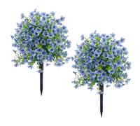 JOYWU 60cm Artificial Boxwood Topiary Ball Trees with Violet Flowers,UV Resistant Faux Plants Outdoor with Ground Spike,Lifelike Fake Shrubs Bushes for Porch Front Garden Home Decor (2, Blue)