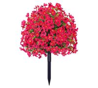 JOYWU 60cm Artificial Boxwood Topiary Ball Trees with Violet Flowers,UV Resistant Faux Plants Outdoor with Ground Spike,Lifelike Fake Shrubs Bushes for Porch Front Garden Home Decor (1, Rose Red)