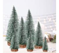 JOYWU 7 Pcs Flocked Small Christmas Trees10-40 cm Artificial Christmas Bottle Brush Trees with Snow and Wooden Bases,Snow Cover Small Pine Tree Decor for Table,Fireplace,Windlowsill,Desk,Shelf