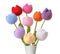 JOYWU 9 Pcs Crochet Tulips Flowers,40cm Knitted Crochet Tulip Bouquets with Leaf and Bent Stem,Colorful Handmade Tulip Flowers for Mom,Wife or Women,Fake Tulips Artificial Flower Decoration