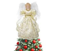 JOYWU Angel Christmas Treetop Figurine,32 x 20cm White/Gold Angel Tree Topper with Wings and Dress,Christmas Tree Top Ornament,Flying Angel Goddess Statues,Xmas Table Angel Dolls Decor (gold)