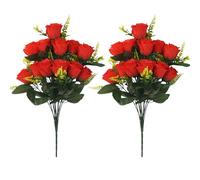 JOYWU Artificial Cemetery Flower with Vase for Headstone,2 Set Graveyard Memorial Flowers,Grave Decoration,Grave Flower Bouquets,Cemetery Headstones Decoration,Outdoor Grave Decorations (red)