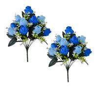 JOYWU Artificial Cemetery Flowers for Grave,2 Pack 39cm Silk Yellow Faux Rose Bouquet for Indoor Outdoor Summer Decor,Outdoor Fake Rose Flowers With Adjustable Stems,Not Including Vases (blue)
